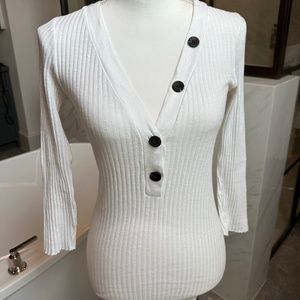 COPY - Enzo Costa Military Rib Cotton Henley in White, Size S